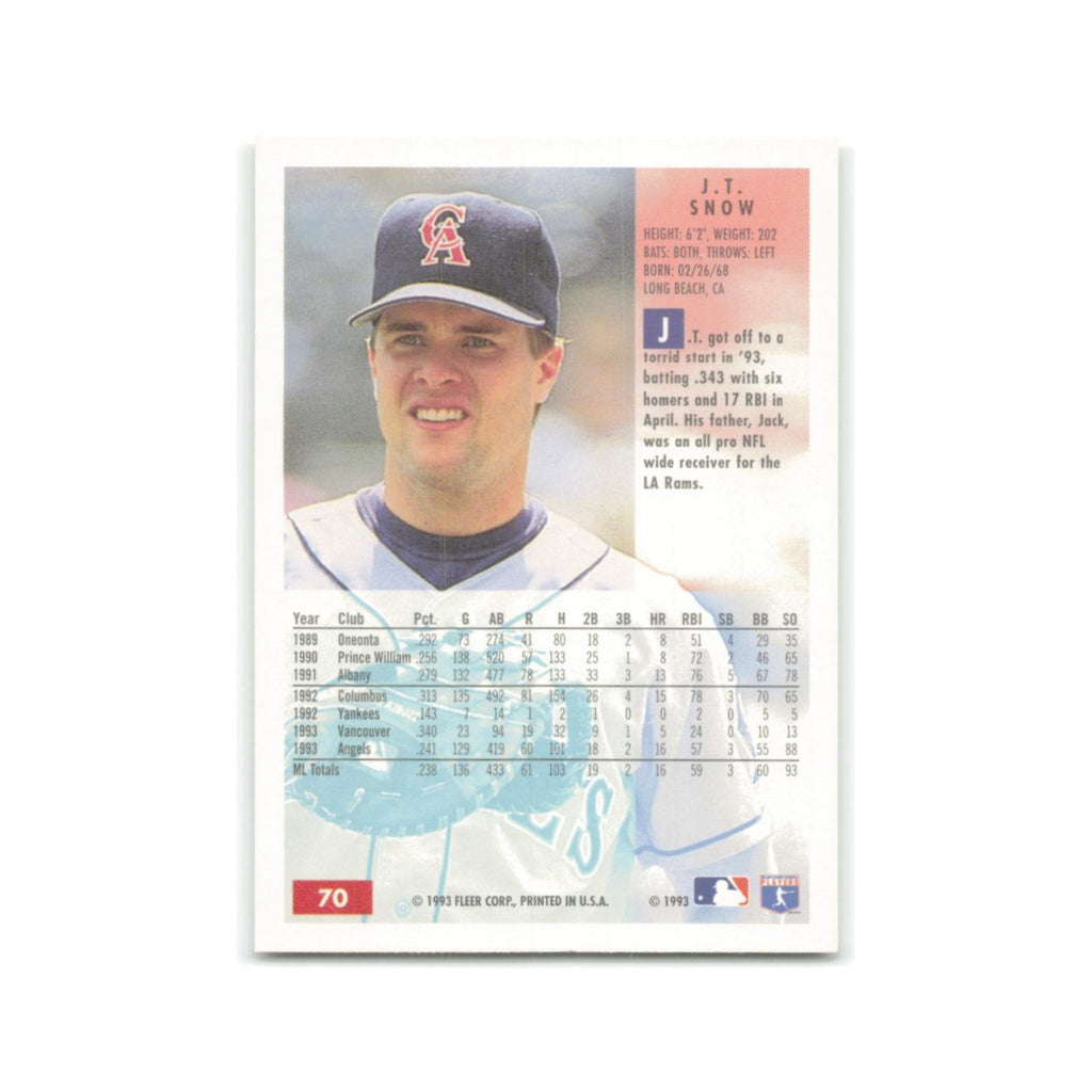 J.T. Snow 1994 Fleer #70 California Angels Baseball Card NM