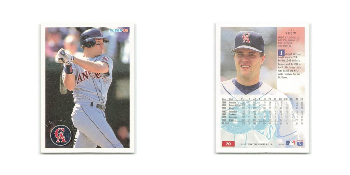 J.T. Snow 1994 Fleer #70 California Angels Baseball Card NM
