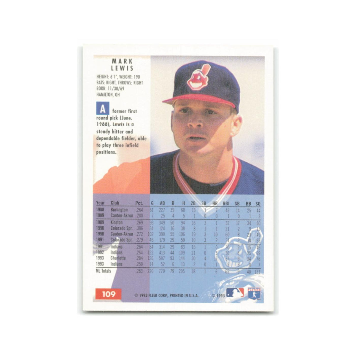 Mark Lewis 1994 Fleer #109 Cleveland Indians Baseball Card NM