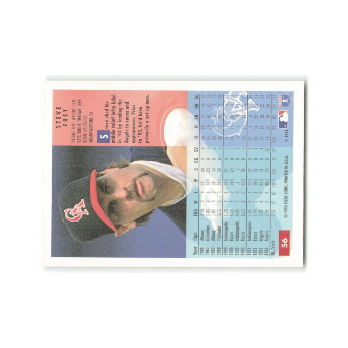 Steve Frey 1994 Fleer #56 California Angels Baseball Card NM
