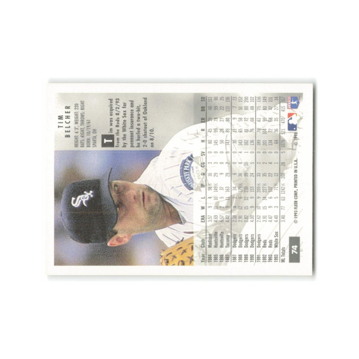 Tim Belcher 1994 Fleer #74 Chicago White Sox Baseball Card NM