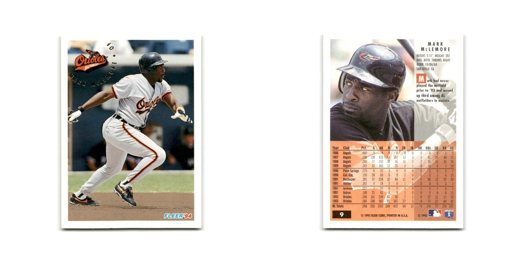 Mark McLemore 1994 Fleer #9 Baltimore Orioles Baseball Card NM