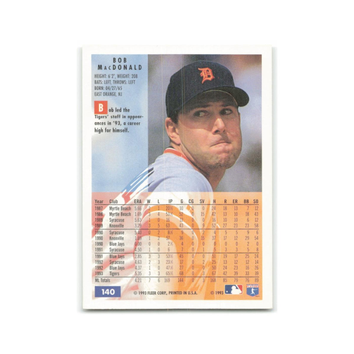 Bob MacDonald 1994 Fleer #140 Detroit Tigers Baseball Card NM