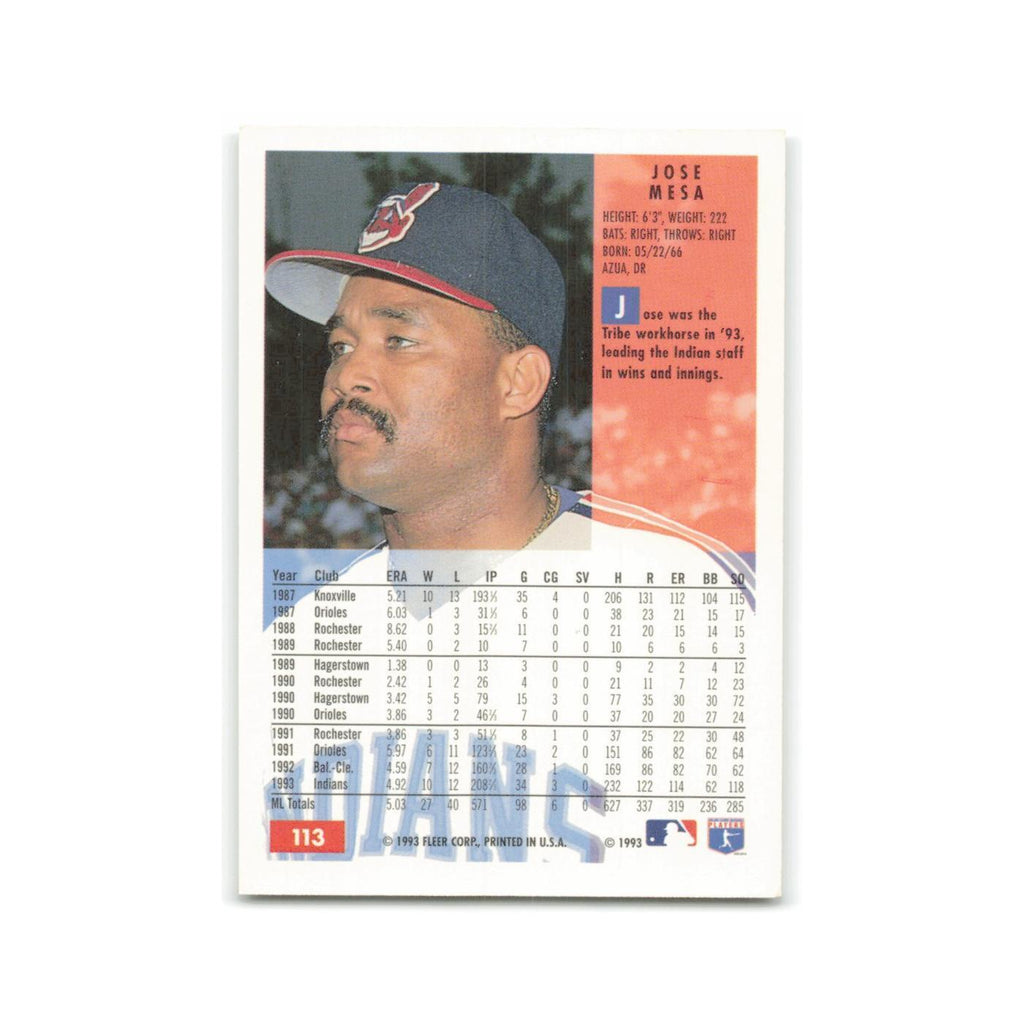 Jose Mesa 1994 Fleer #113 Cleveland Indians Baseball Card NM