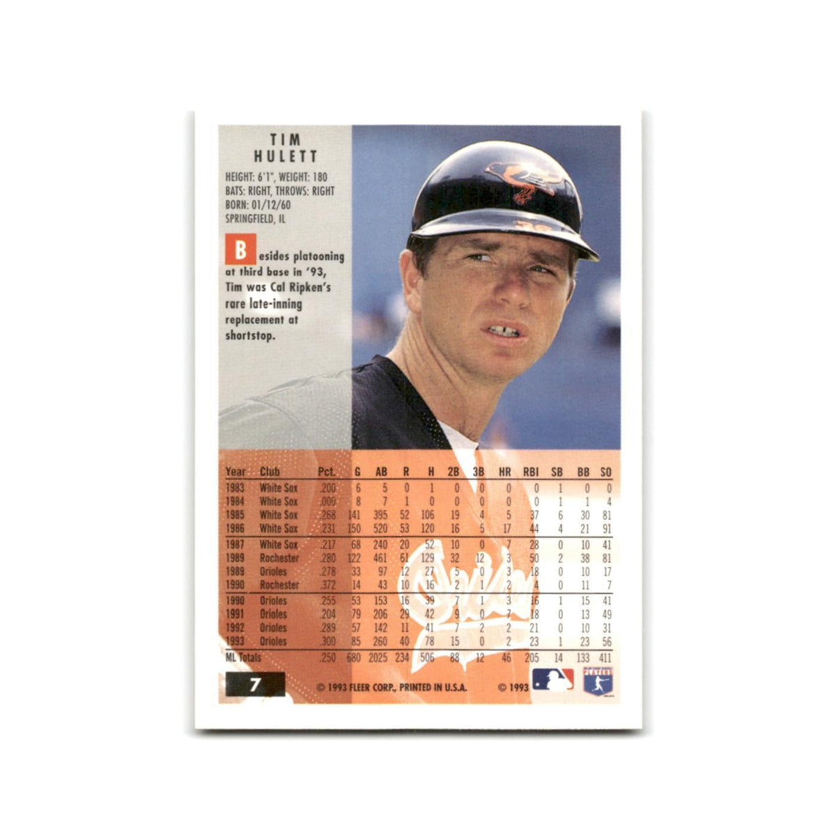 Tim Hulett 1994 Fleer #7 Baltimore Orioles Baseball Card NM