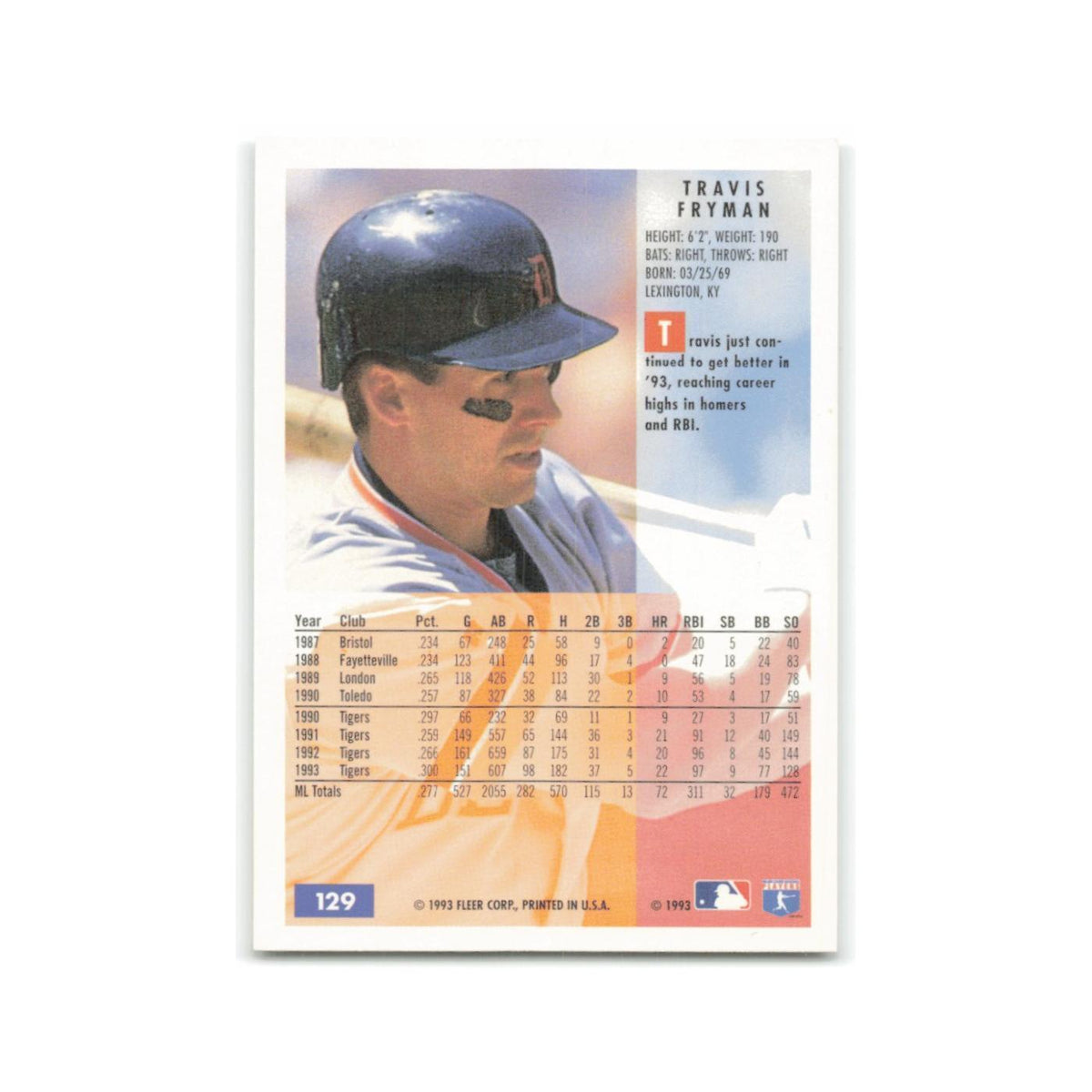 Travis Fryman 1994 Fleer #129 Detroit Tigers Baseball Card NM