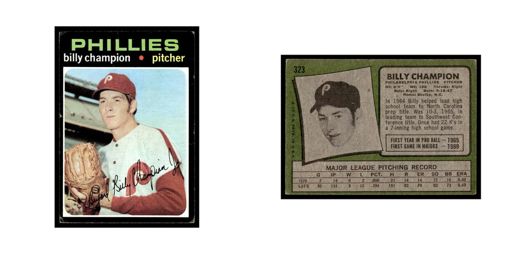 1971 Topps Baseball Card (Damaged) Billy Champion Phillies #323