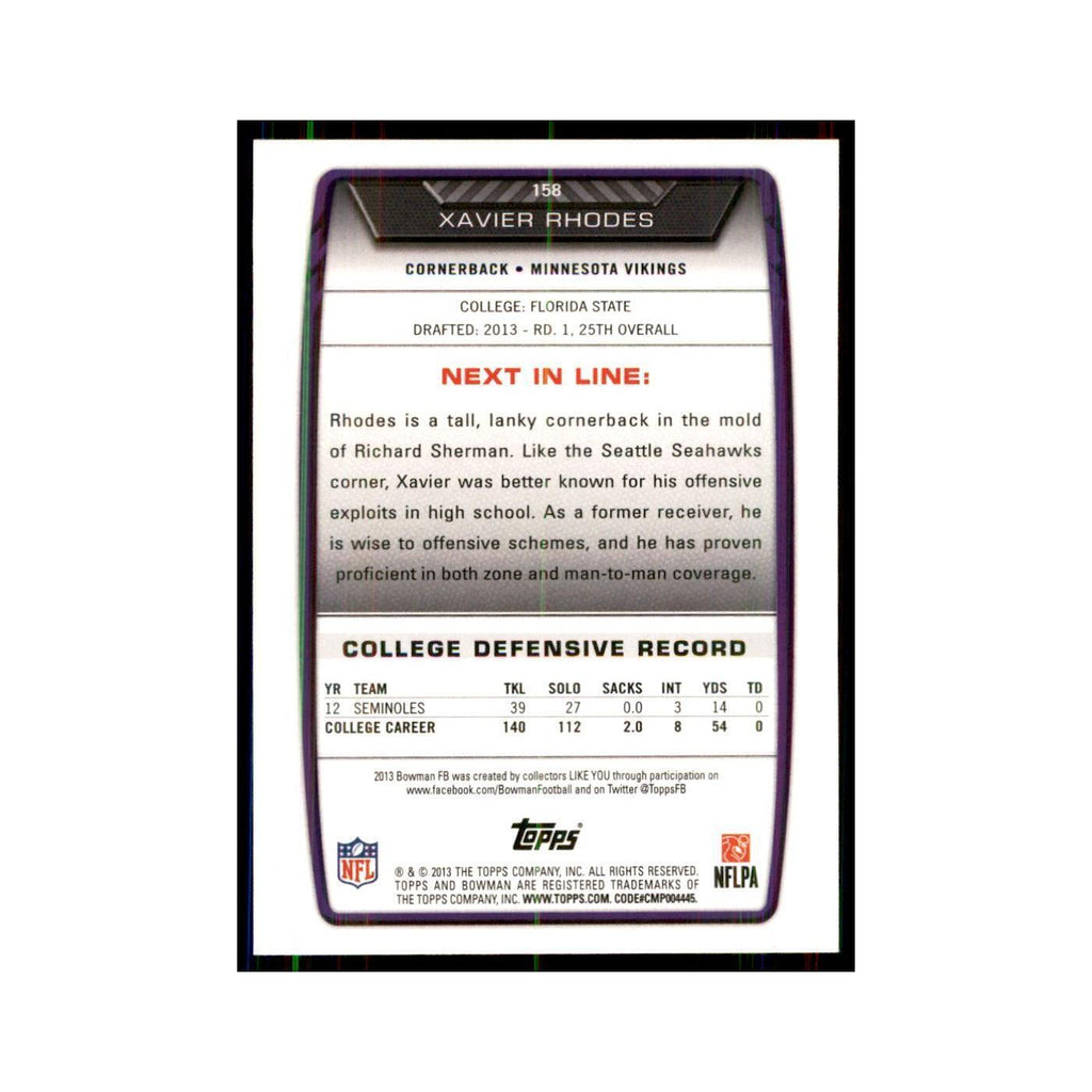 2013 Bowman Xavier Rhodes RC Football Cards #158