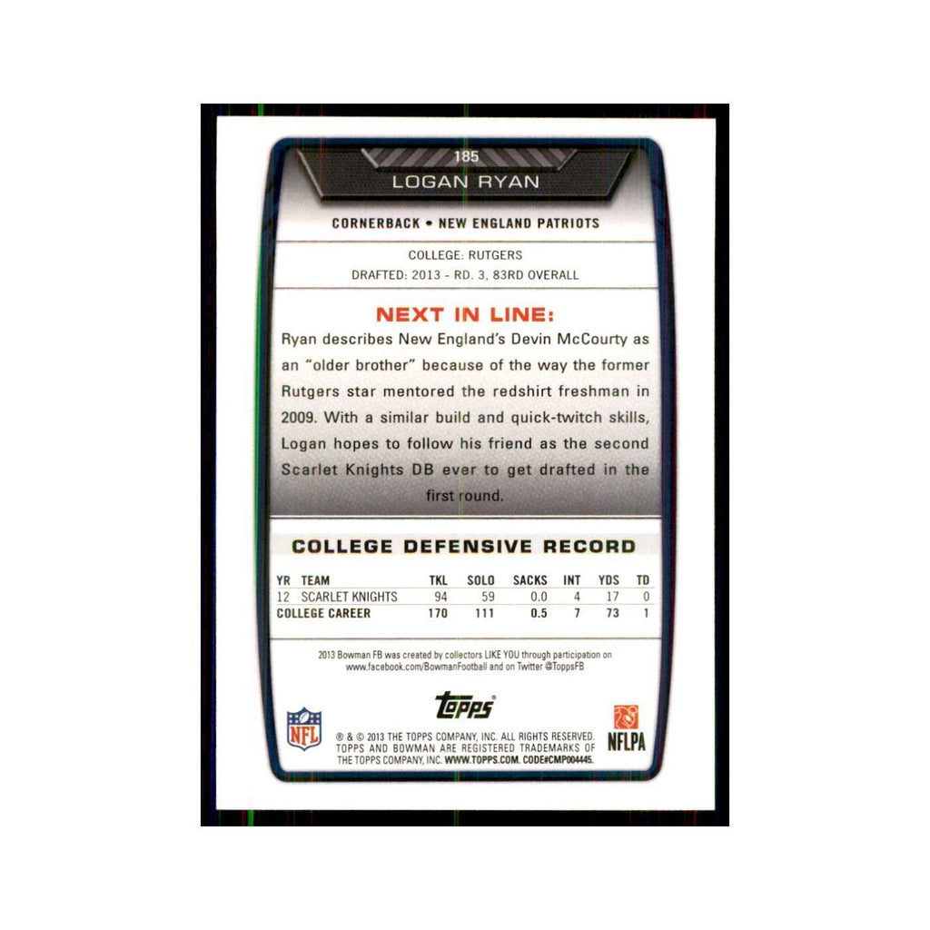 2013 Bowman Logan Ryan RC Football Cards #185