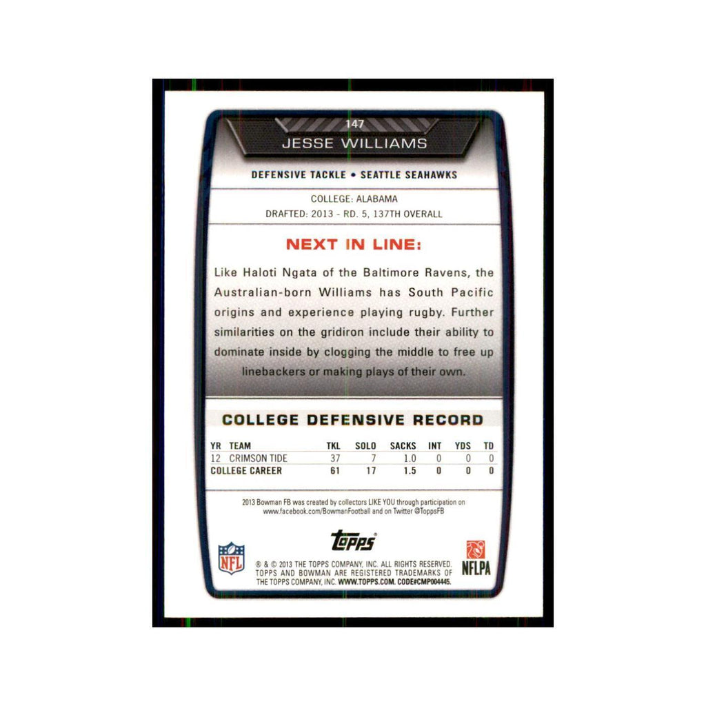2013 Bowman Jesse Williams RC Football Cards #147