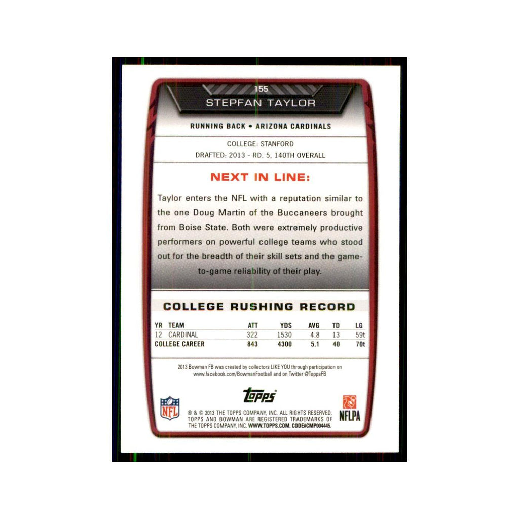 2013 Bowman Stepfan Taylor RC Football Cards #155
