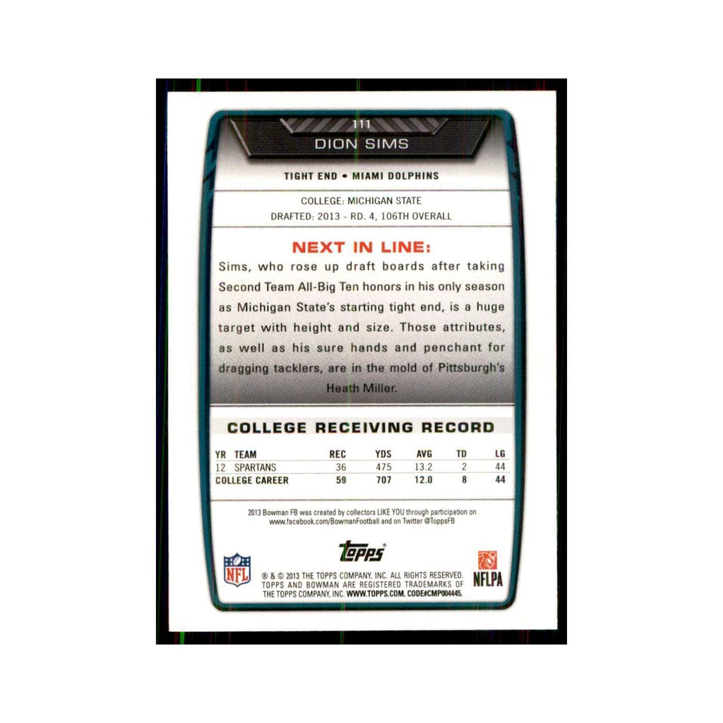 2013 Bowman Dion Sims RC Football Cards #111