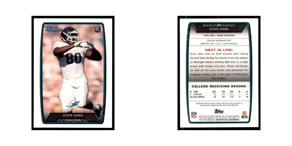 2013 Bowman Dion Sims RC Football Cards #111