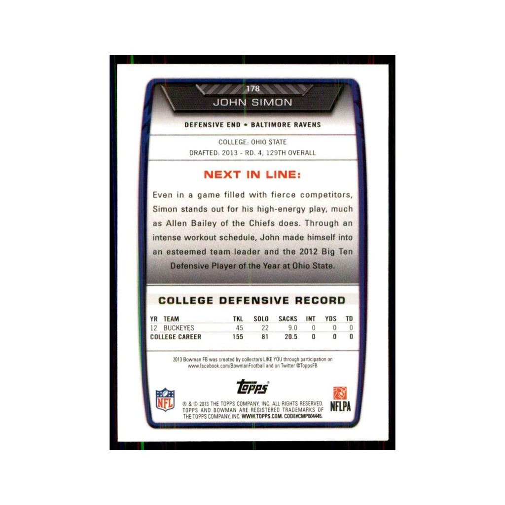 2013 Bowman John Simon RC Football Cards #178