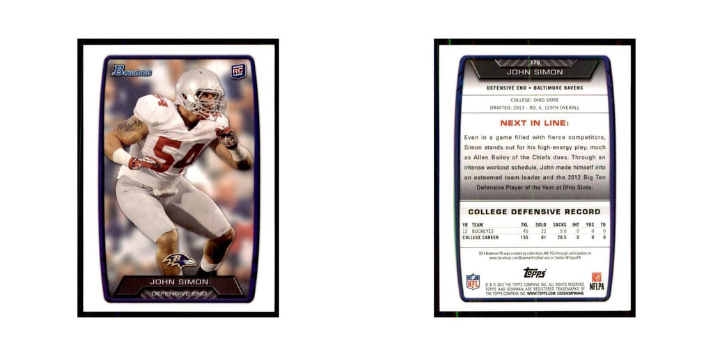 2013 Bowman John Simon RC Football Cards #178