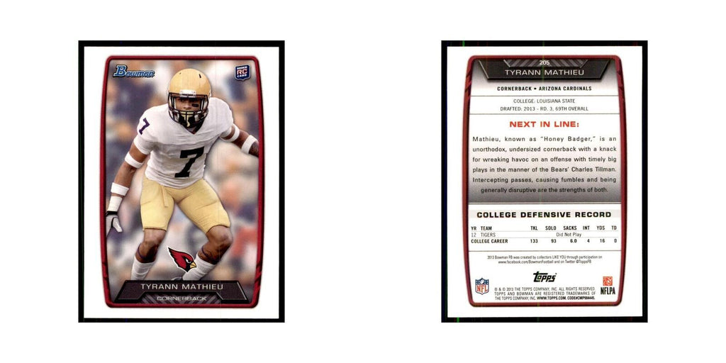 2013 Bowman Tyrann Mathieu RC Football Cards #205
