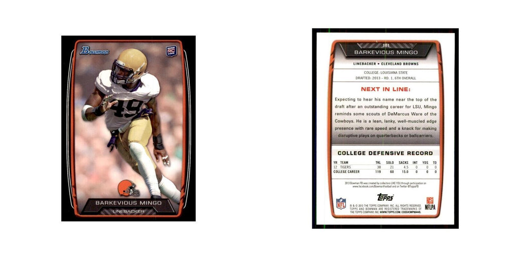 2013 Bowman Barkevious Mingo RC Football Cards #181