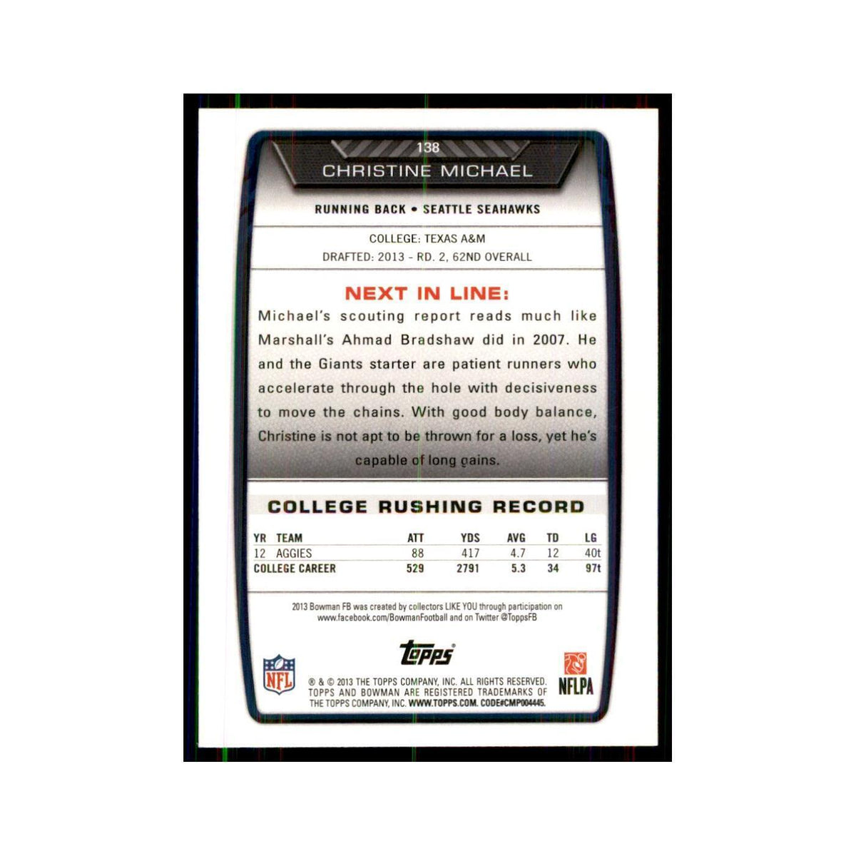 2013 Bowman Christine Michael RC Football Cards #138