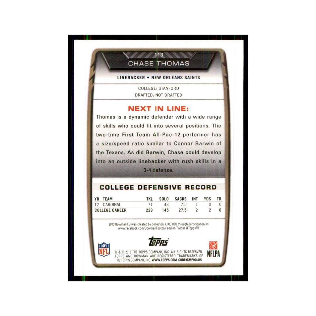 2013 Bowman Chase Thomas RC Football Cards #113