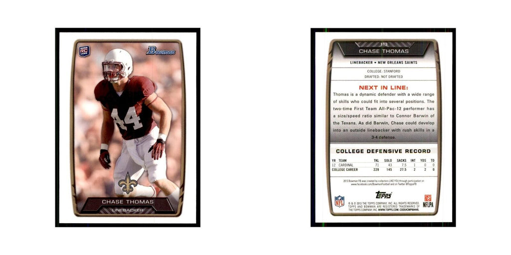 2013 Bowman Chase Thomas RC Football Cards #113