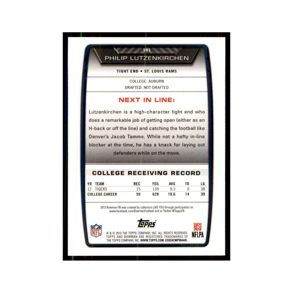 2013 Bowman Philip Lutzenkirchen RC Football Cards #141