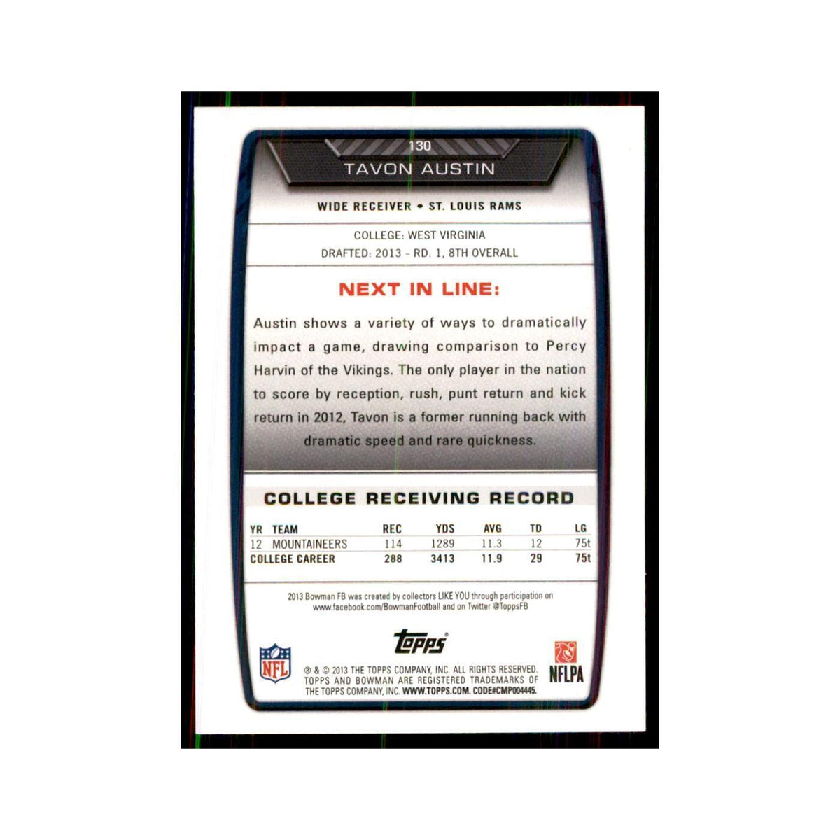 2013 Bowman Tavon Austin RC Football Cards #130