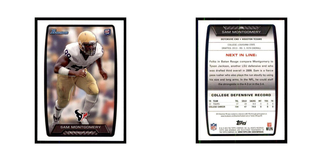 2013 Bowman Sam Montgomery RC Football Cards #186