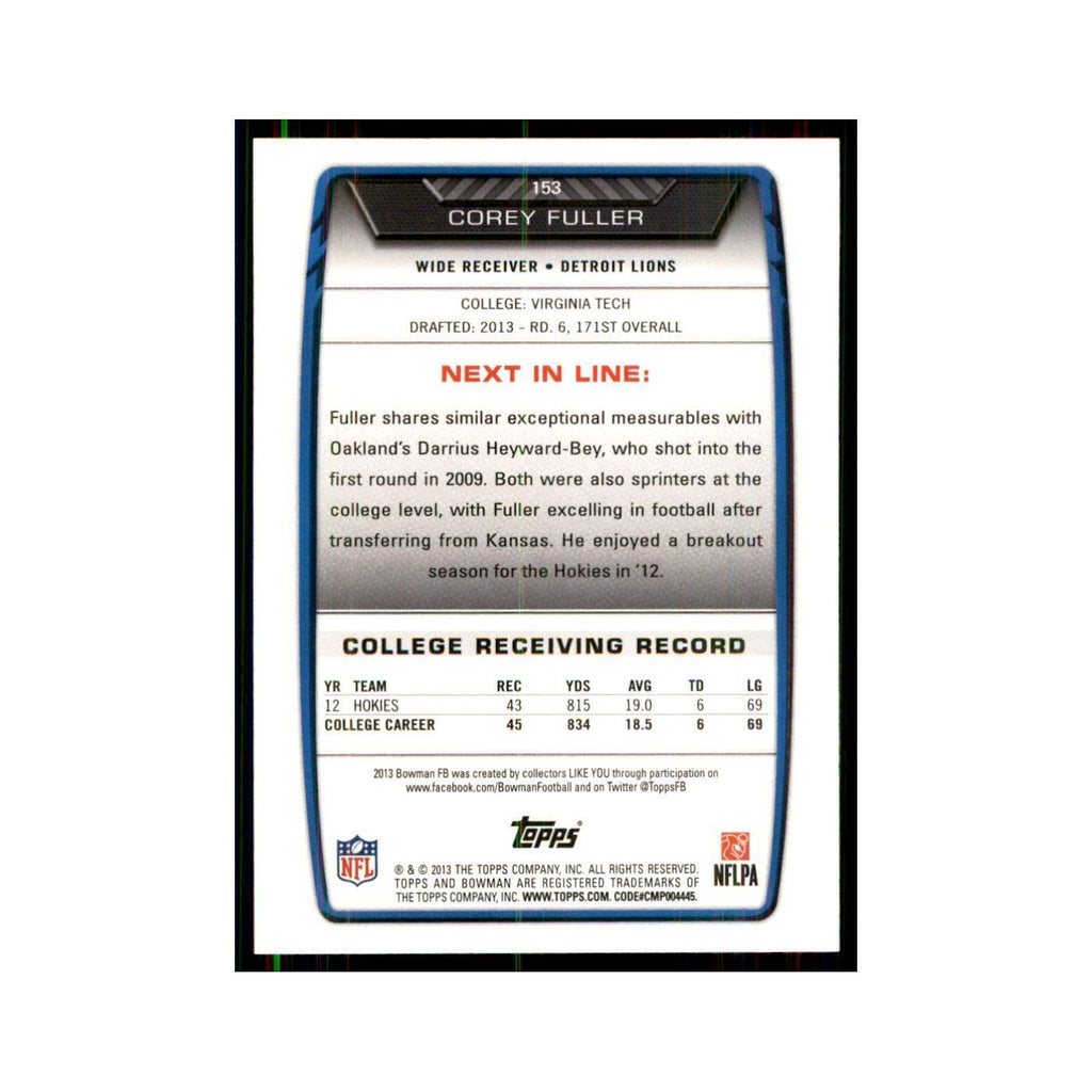 2013 Bowman Corey Fuller RC Football Cards #153