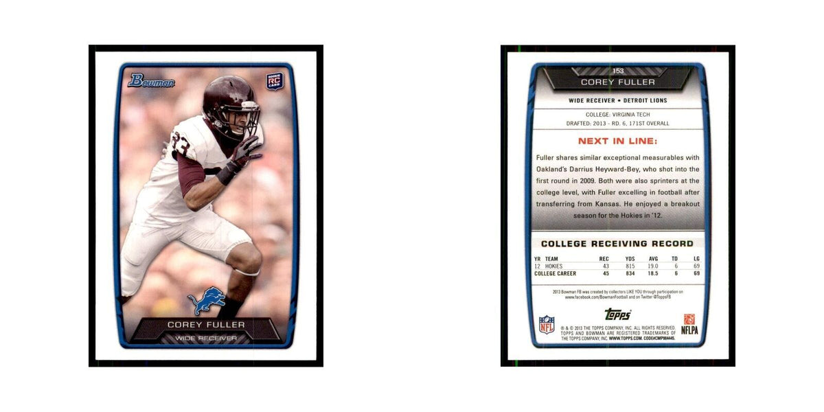 2013 Bowman Corey Fuller RC Football Cards #153