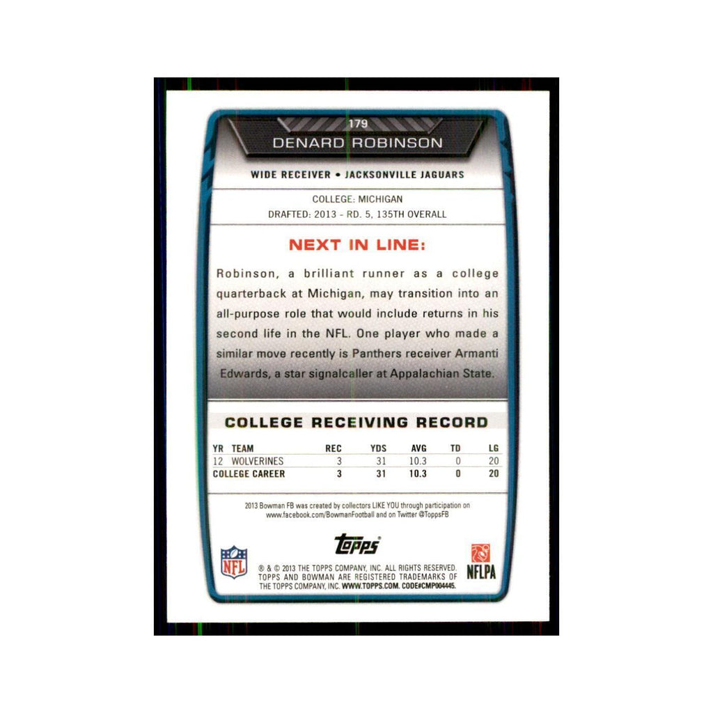 2013 Bowman Denard Robinson RC Football Cards #179