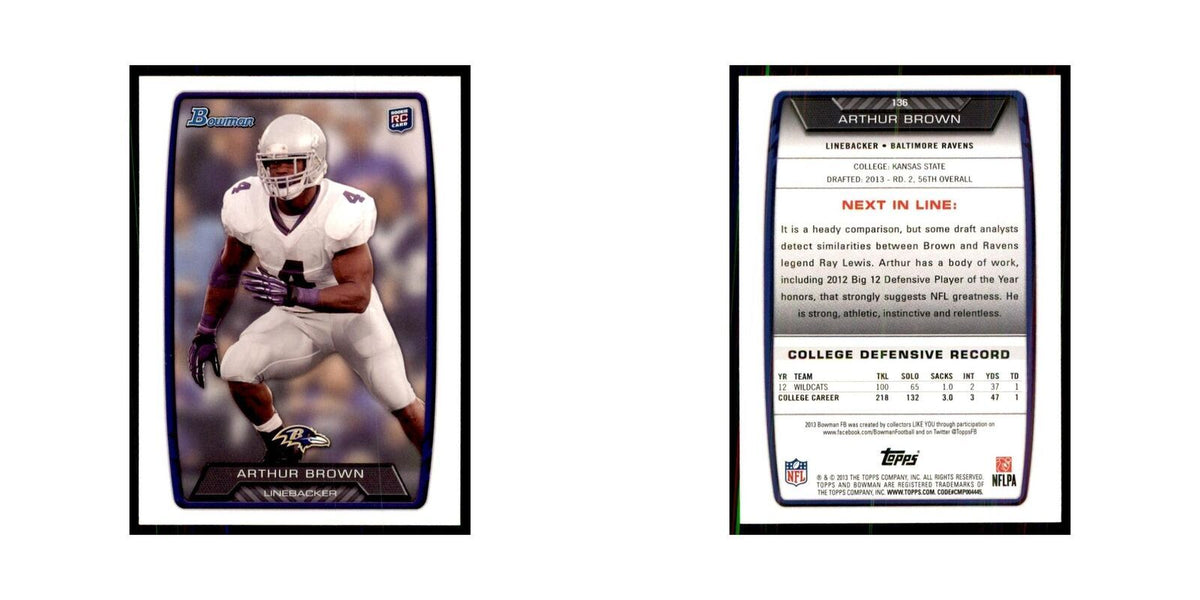 2013 Bowman Arthur Brown RC Football Cards #136