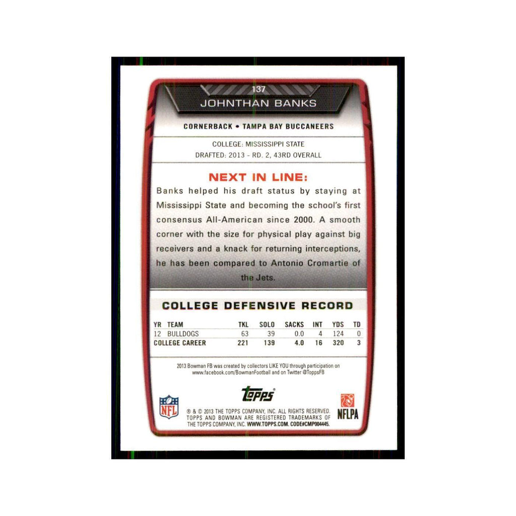 2013 Bowman Johnthan Banks RC Football Cards #137