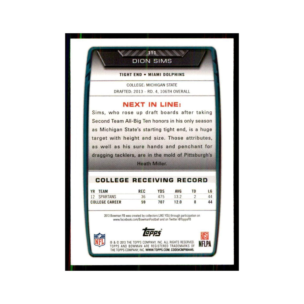 2013 Bowman Dion Sims RC Football Cards #111