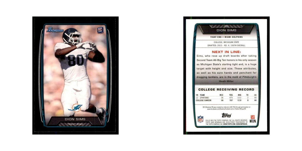 2013 Bowman Dion Sims RC Football Cards #111