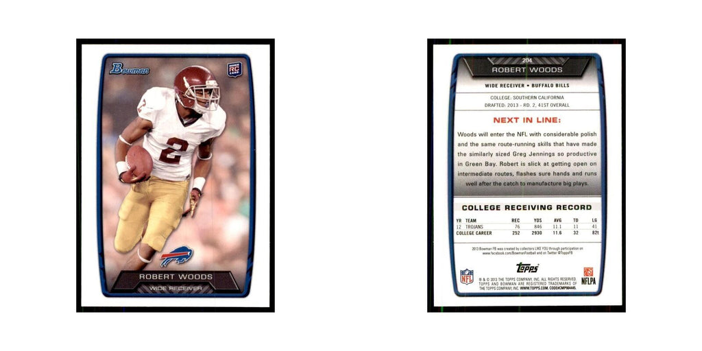 2013 Bowman Robert Woods RC Football Cards #204