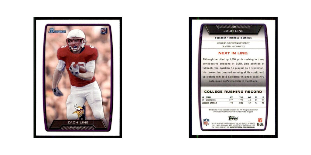 2013 Bowman Zach Line RC Football Cards #129
