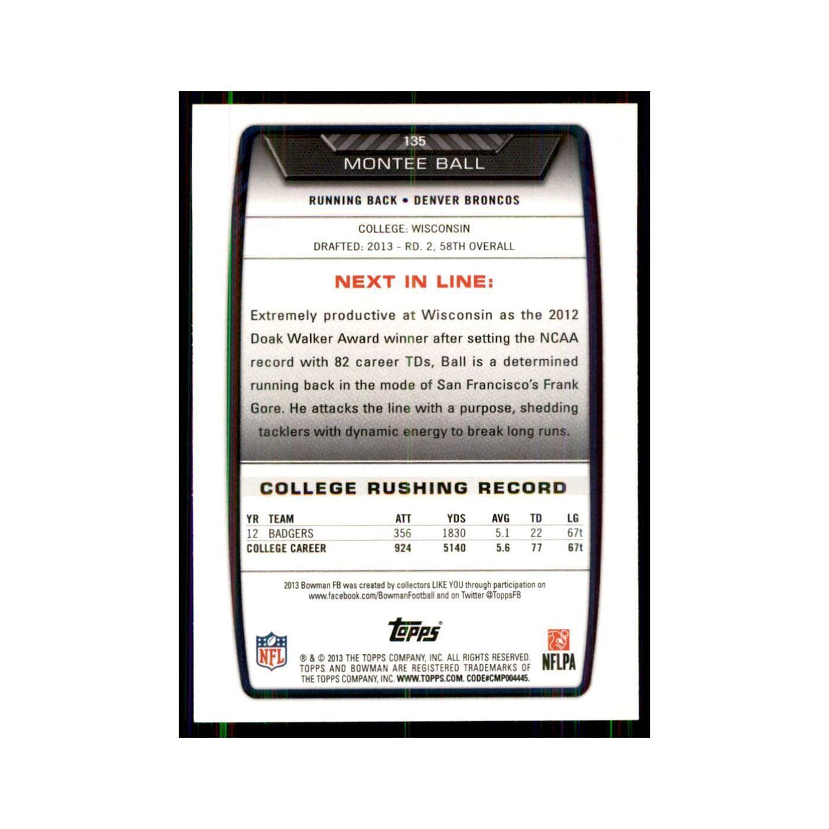 2013 Bowman Montee Ball RC Football Cards #135