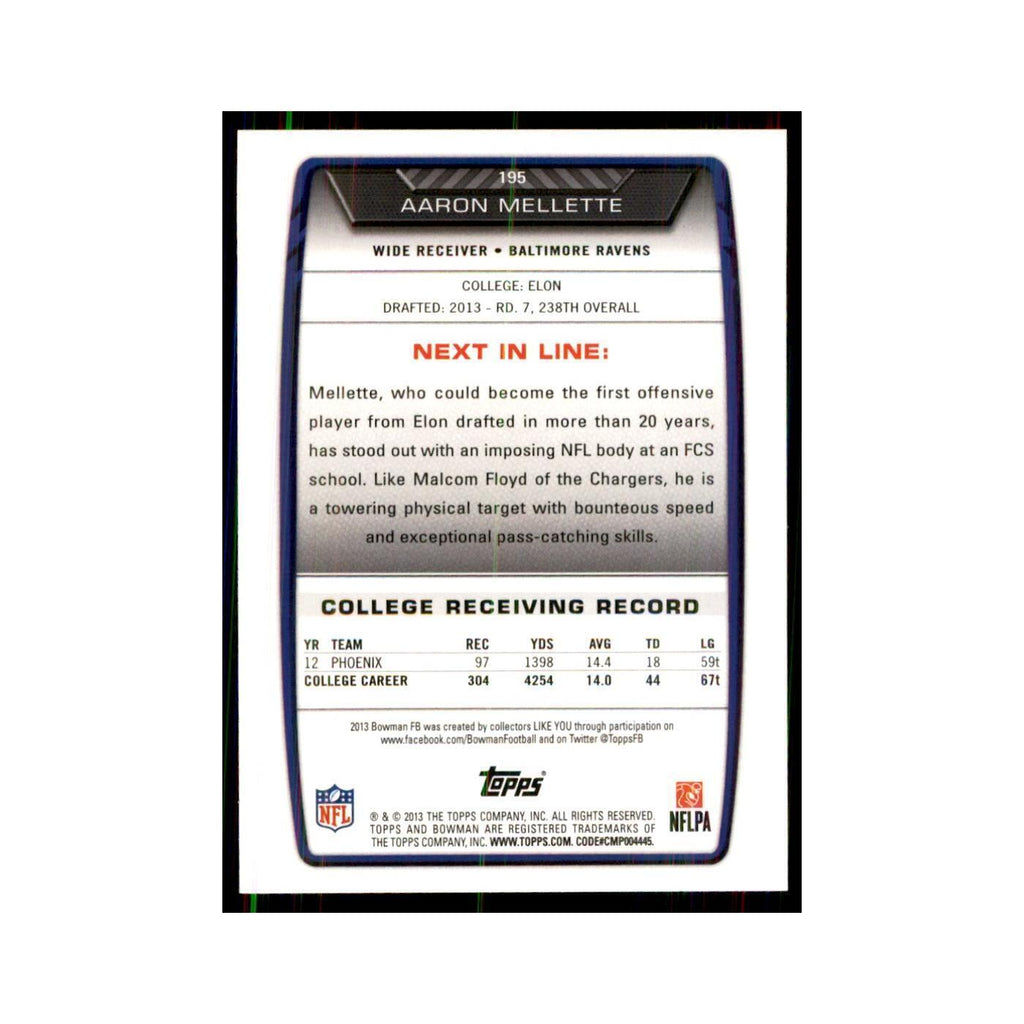 2013 Bowman Aaron Mellette RC Football Cards #195