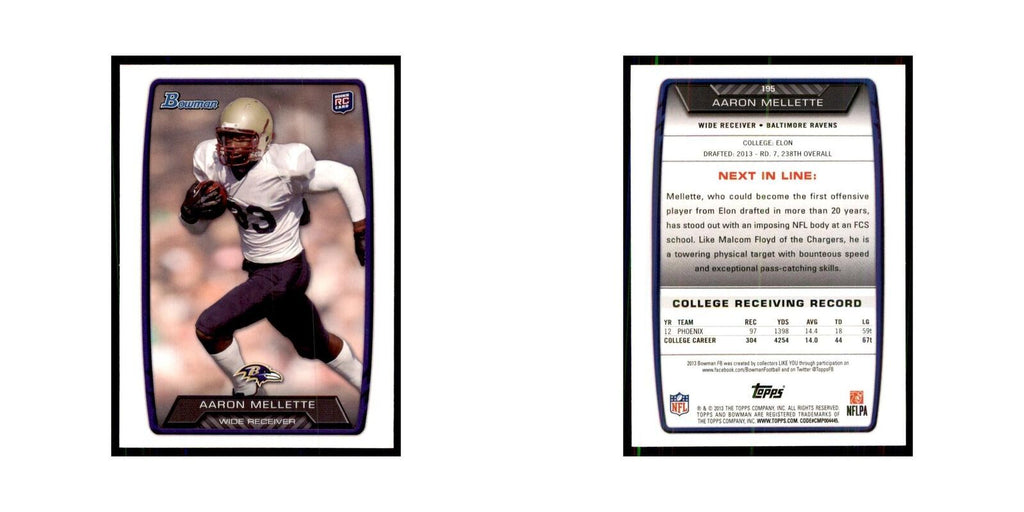 2013 Bowman Aaron Mellette RC Football Cards #195