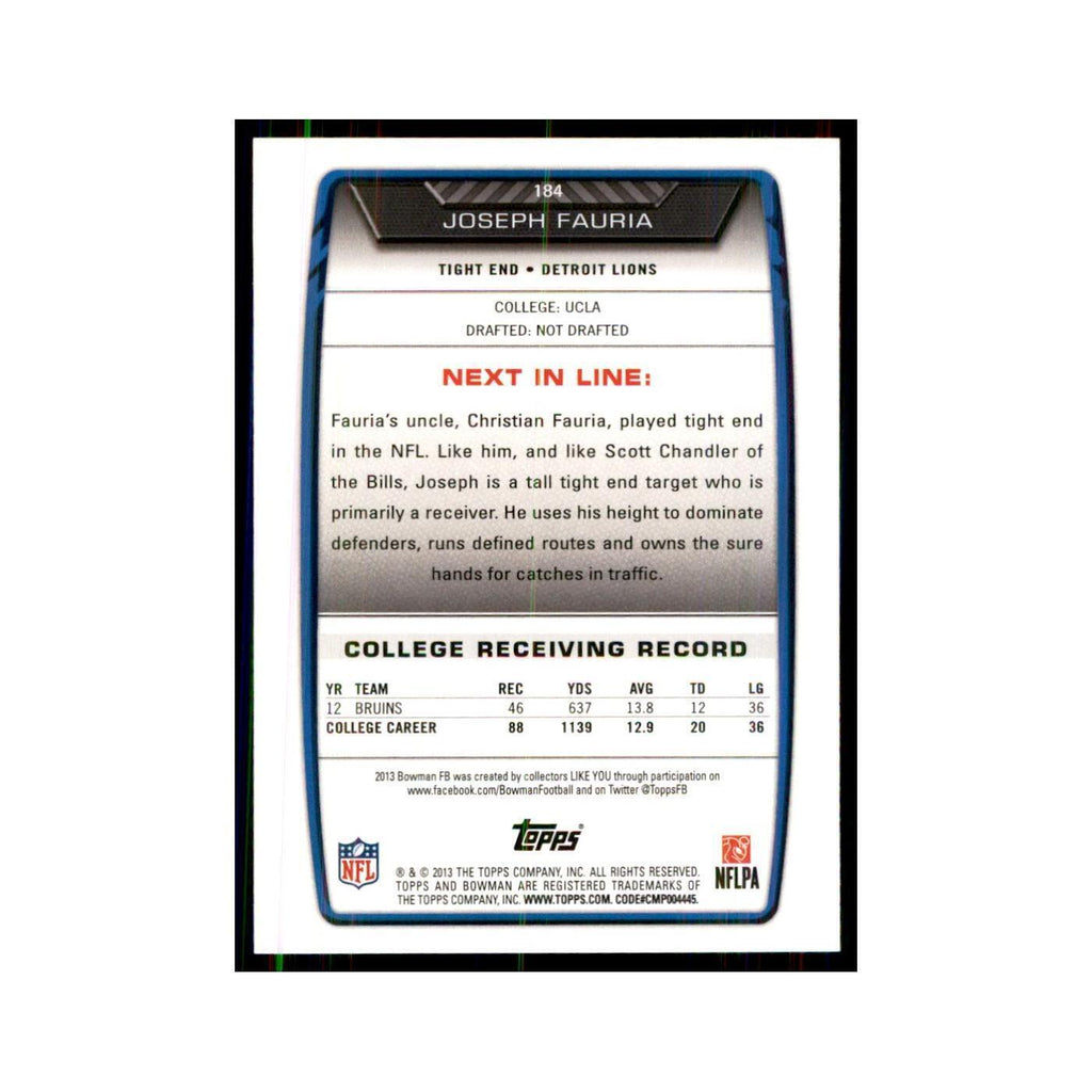 2013 Bowman Joseph Fauria RC Football Cards #184