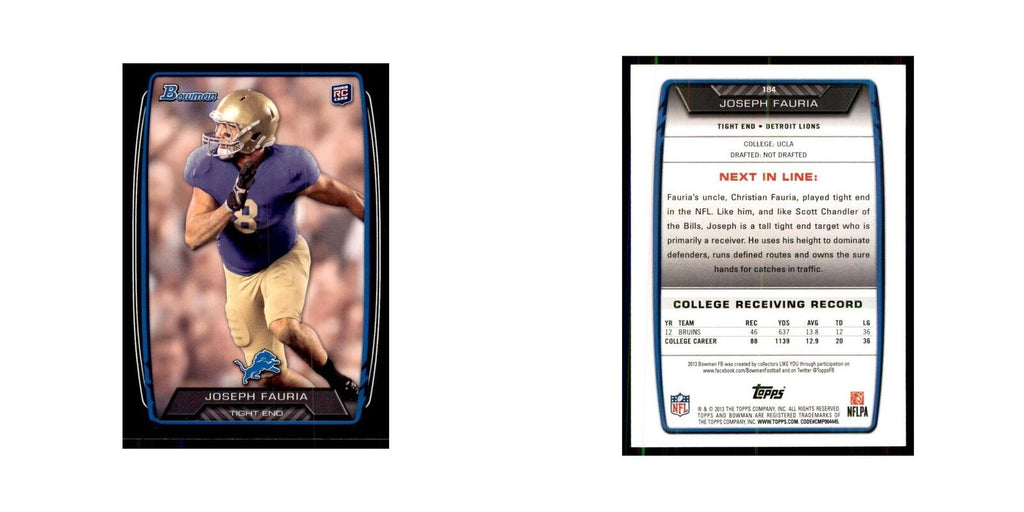 2013 Bowman Joseph Fauria RC Football Cards #184