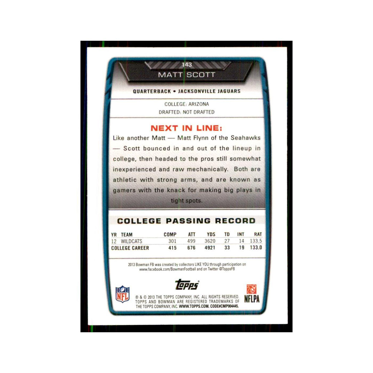 2013 Bowman Matt Scott RC Football Cards #143