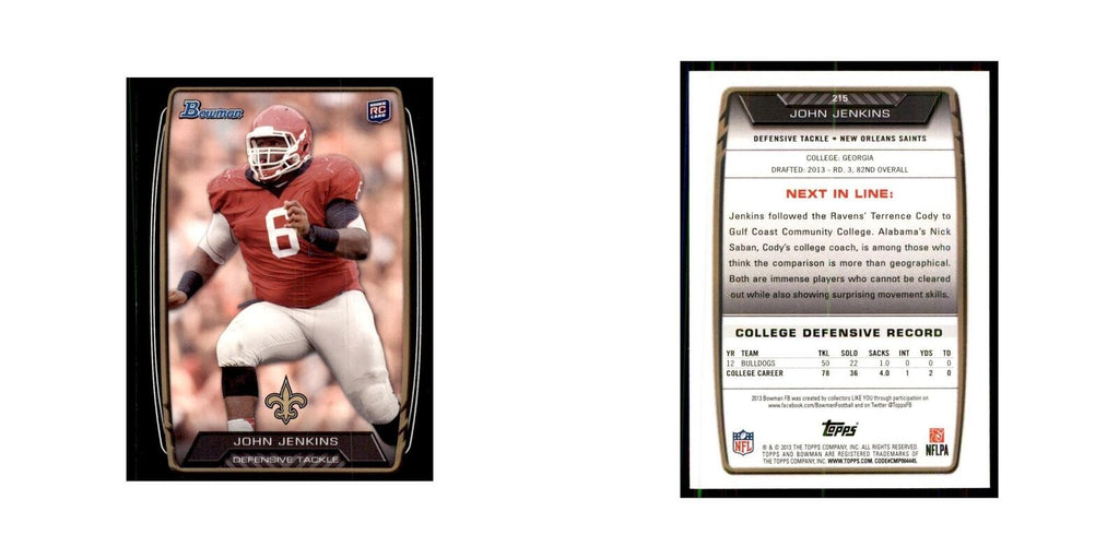 2013 Bowman John Jenkins RC Football Cards #215
