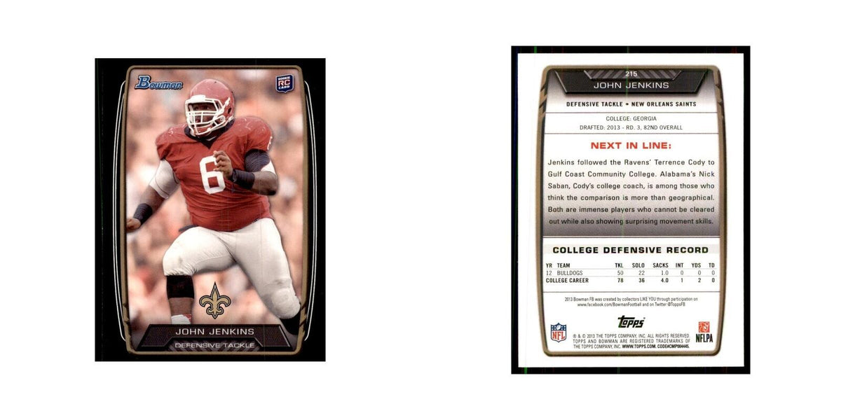 2013 Bowman John Jenkins RC Football Cards #215