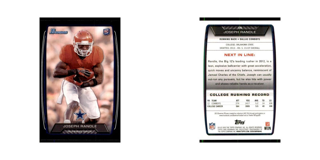 2013 Bowman Joseph Randle RC Football Cards #126