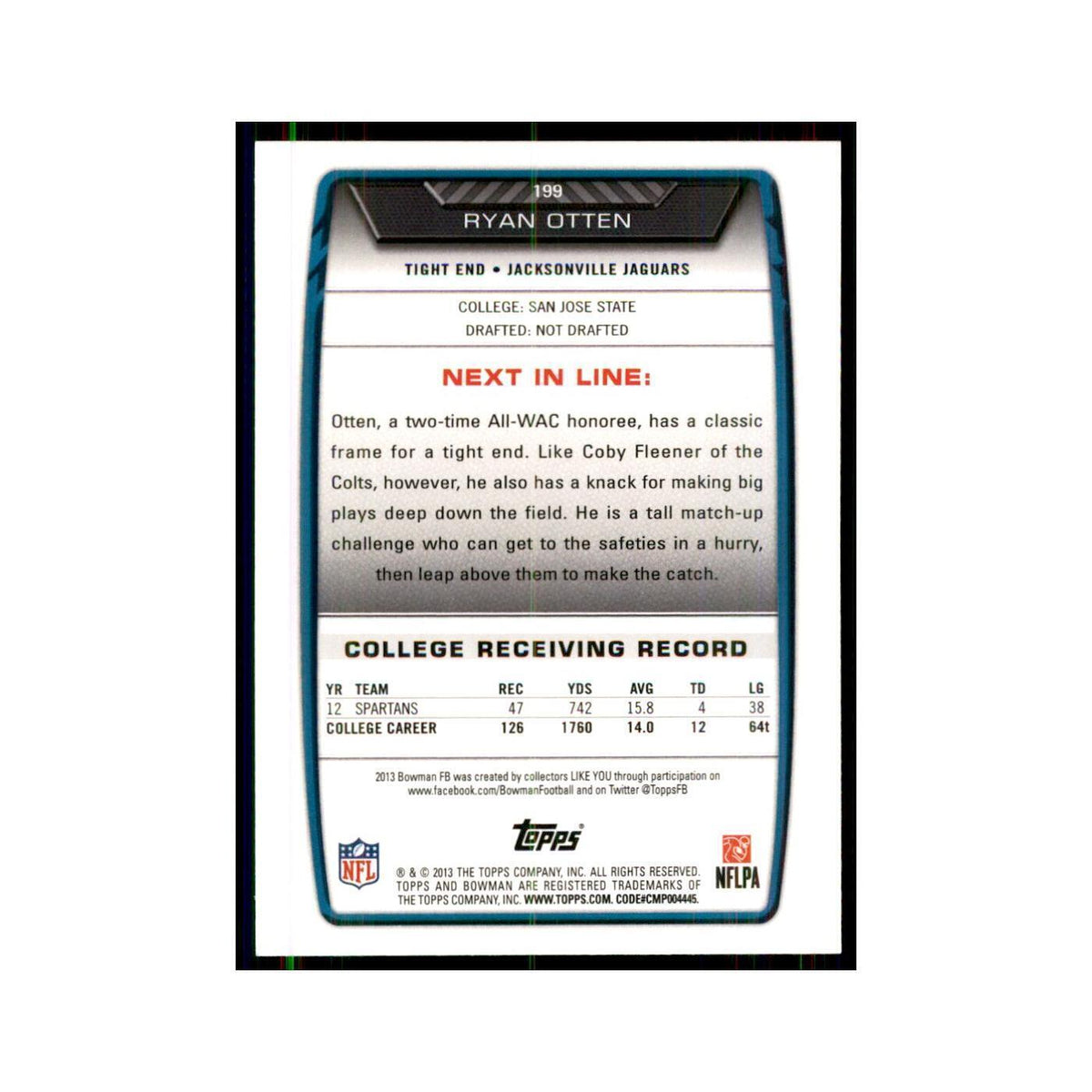 2013 Bowman Ryan Otten RC Football Cards #199