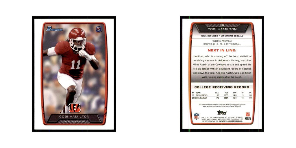 2013 Bowman Cobi Hamilton RC Football Cards #197
