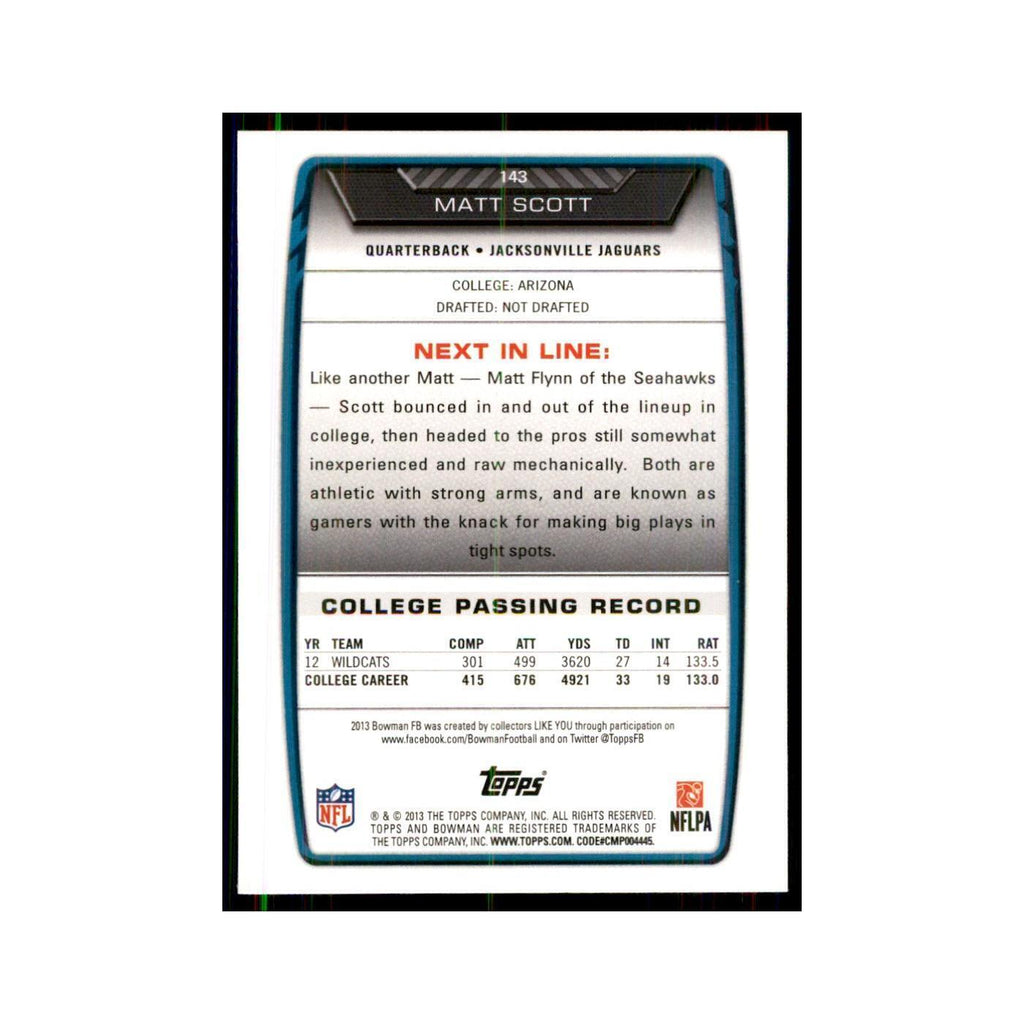 2013 Bowman Matt Scott RC Football Cards #143