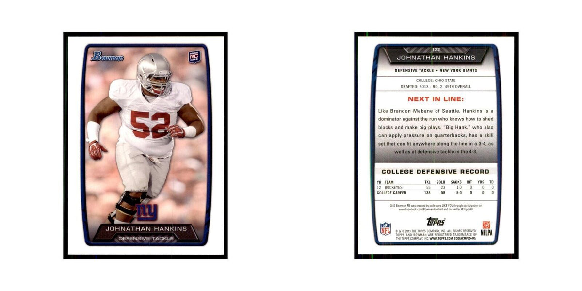 2013 Bowman Johnathan Hankins RC Football Cards #122