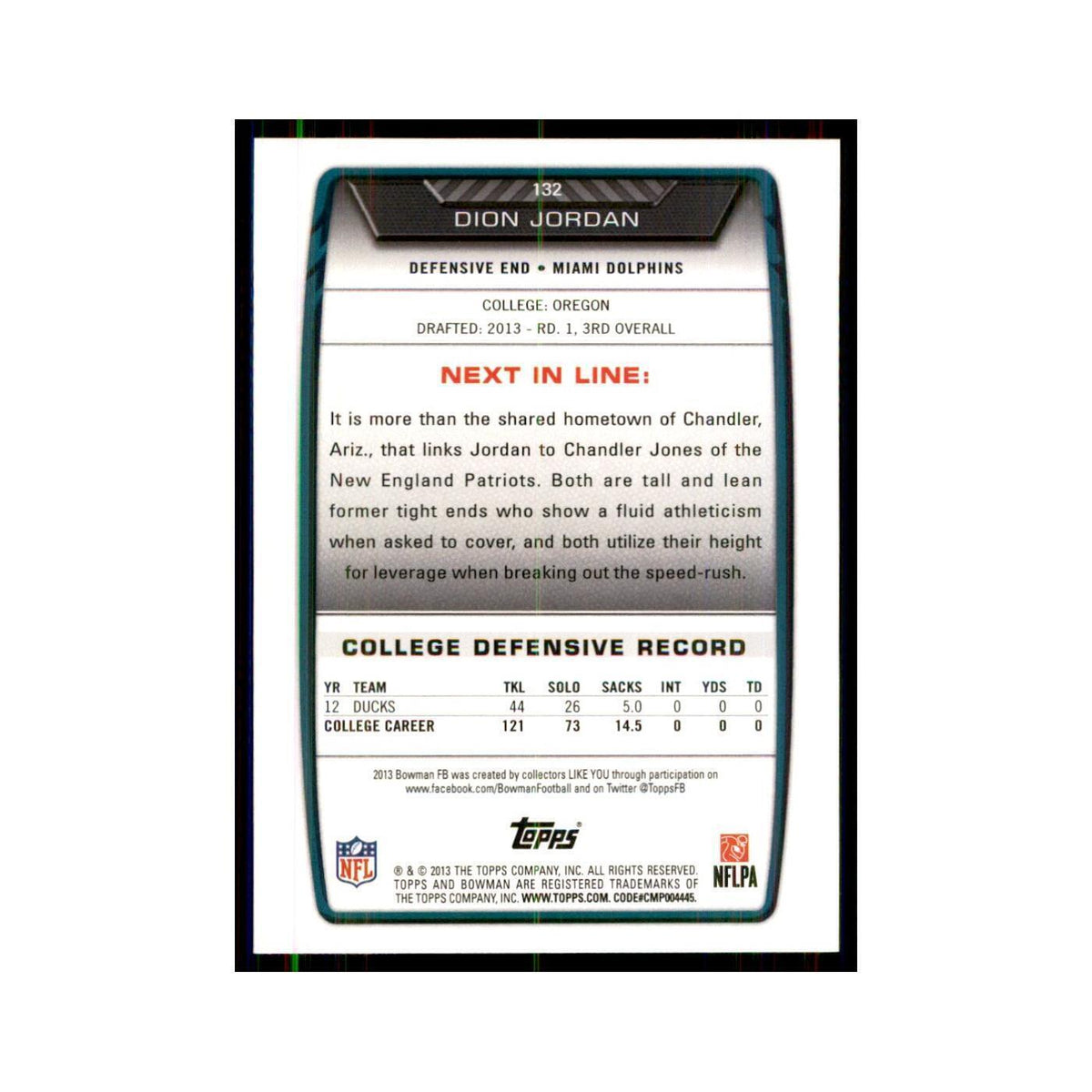2013 Bowman Dion Jordan RC Football Cards #132